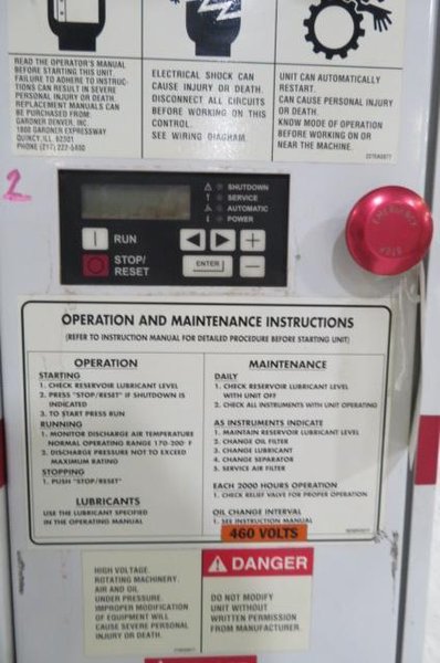 Gardner Denver Used EFE99A Air Cooled Compressor with Dryer, 75hp, 460V