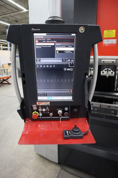 Amada HG 1303 CNC Hydraulic Press Brake, 143 Ton x 112.4", Down-Acting, AMNC 3i Control, 6-Axis BG, Curtains