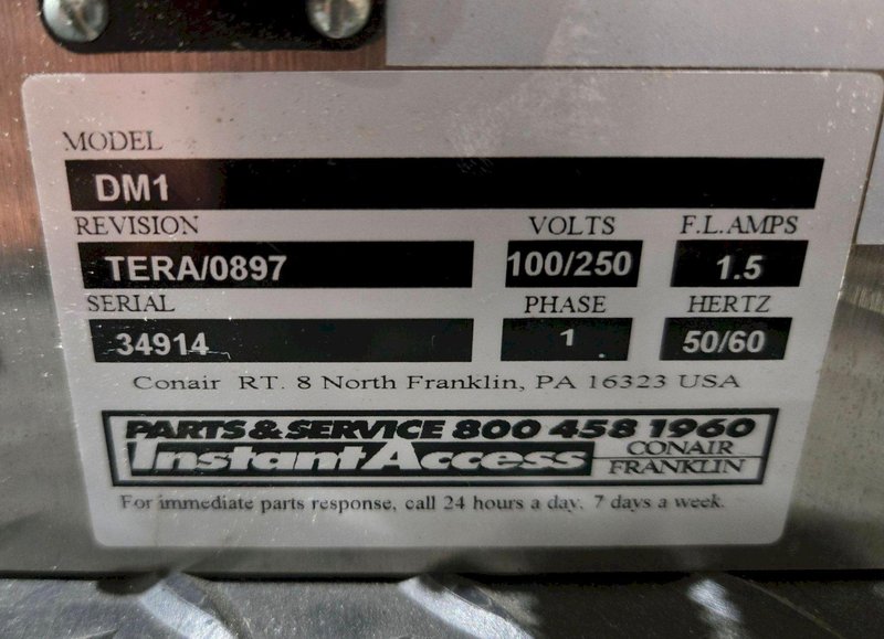 Conair DM-1 Dryer Display Monitor 100/250V 1.5A, Phase 1, 50/60Hz USED