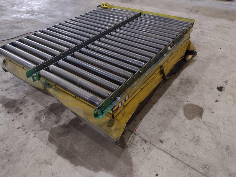 3,500 LBS X 48" X 48" SOUTHWORTH MODEL #LS4-36 HYDRAULIC SCISSOR LIFT TABLE WITH 60X48 ROLLER CONVEYOR TOP, 110 VOLT: STOCK #20924