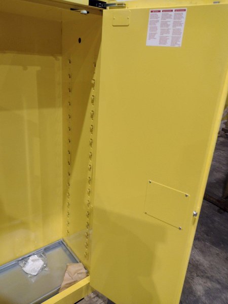 45 GALLON X 2 DOOR EAGLE FLAMMABLE MATERIALS MODEL #4510X STORAGE CABINET, 43” X 18” X 65” HIGH: YOBRO  #22012