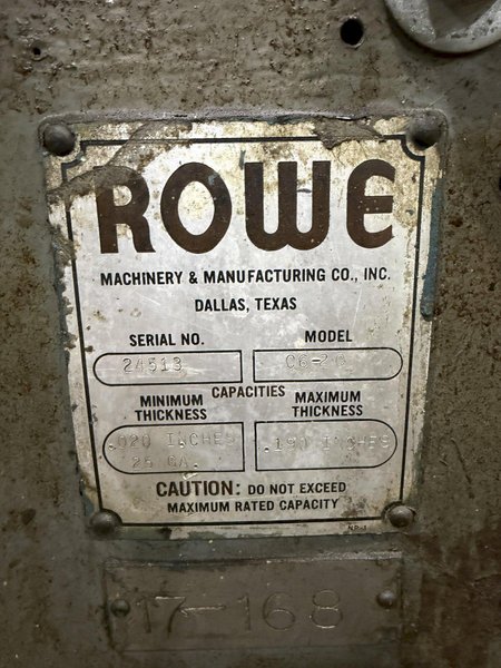 20" X .190" ROWE MODEL #C6-20 MOTORIZED COIL STRIP STRAIGHTENER: YOBRO #24754