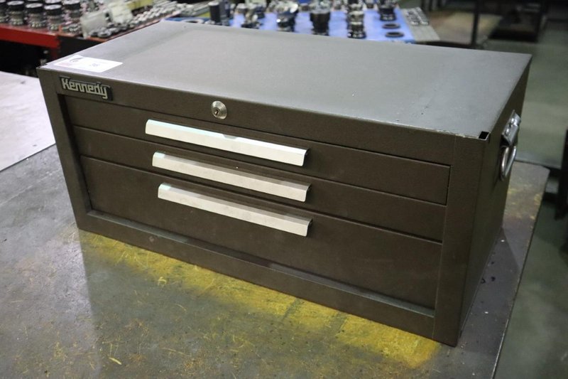 Kennedy Tool Cabinet (3) Drawer with Contents: Lathe Turning Cutters and more.- Auction Item