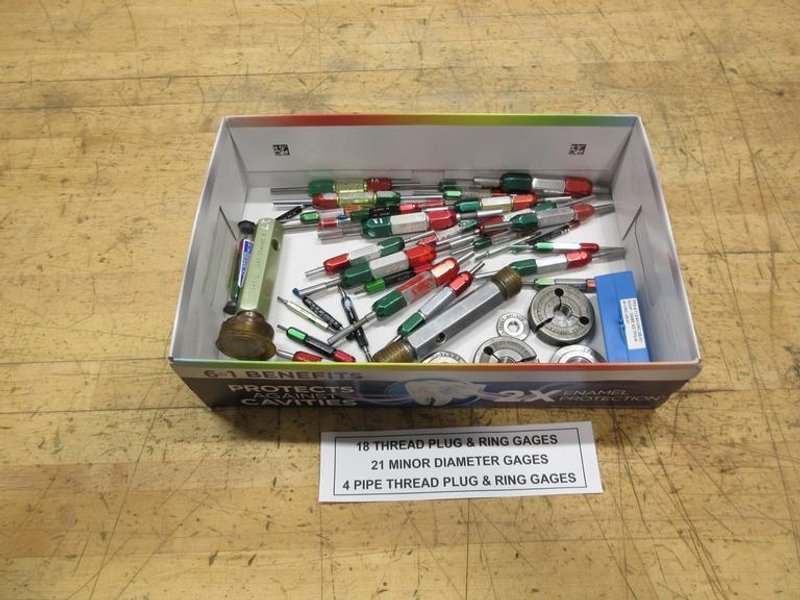 Thread Plug &amp; Ring Gages (18pcs), Minor Diameter Pin Gages (21pcs), Pipe Thread Plug and Ring Gages (4pcs)- Auction Item