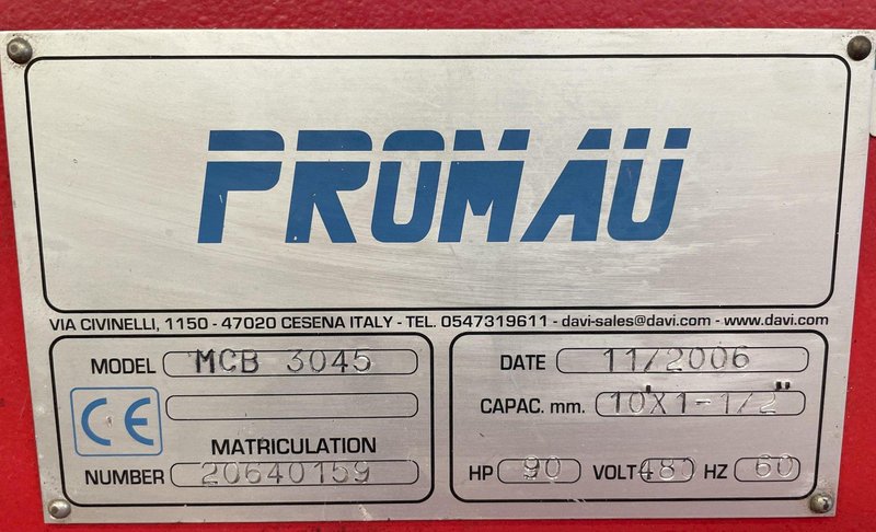 DAVI / Promau 16-inch Diameter CNC Plate Rolling/Bending Machine Model: MCB 3045