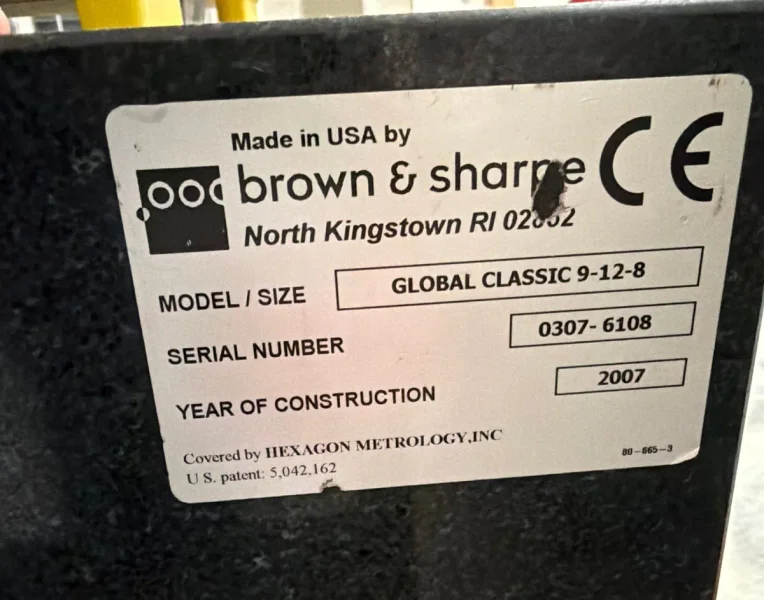 2007 BROWN &amp; SHARPE GLOBAL CLASSIC 9.12.8 | Coordinate Measuring Machines