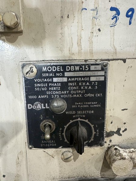 20" DOALL MODEL #2012-2H3 VERTICAL BANDSAW WITH POWER TABLE: STOCK #23564