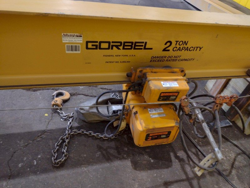 2 TON x 12&#039; GORBEL TENSION STAND JIB CRANE WITH 2 TON HARRINGTON HOIST &amp; POWER TROLLEY: STOCK #18873