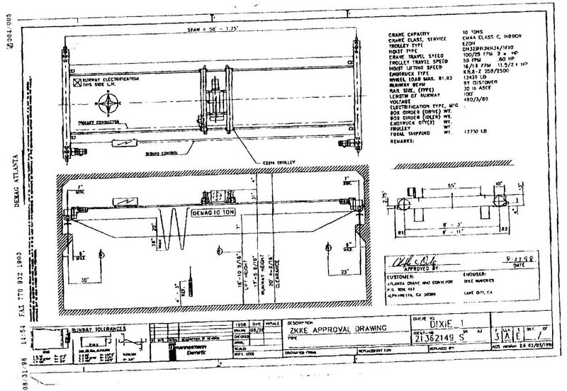 10 TON X 50&#039; DEMAG DOUBLE GIRDER BRIDGE CRANE, NEW 1998: YOBRO #24519