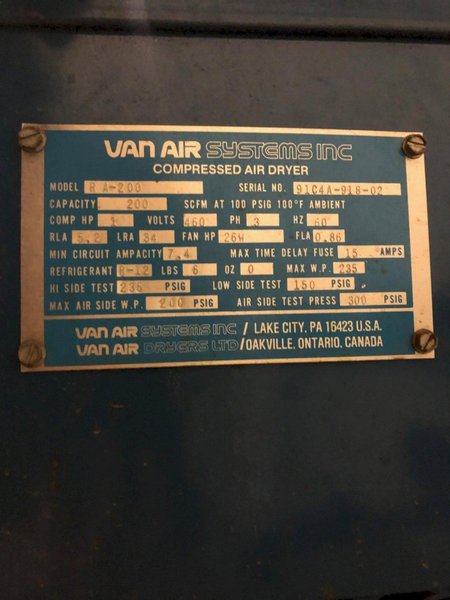 VAN AIR REFRIGERATED AIR DRYER