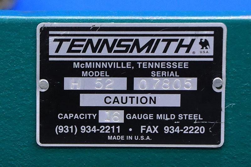 52" X 16 Ga TENNSMITH Hydraulic Squaring Shear, Model 52H