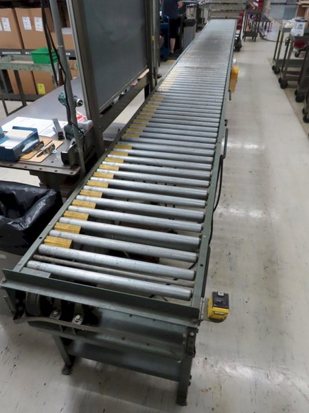Hytrol 22" x 25' Powered Roller Conveyor System with Foot Pedal, (2) 10' Sections and (1) 5' Section- Auction Item