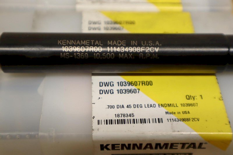 Kennametal 1039607 .700" Dia 45 Deg 2 FL Lead Inserted End Mill (5pcs) ***Unused, New***- Auction Item