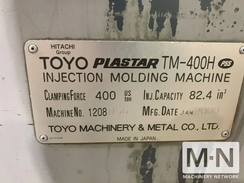 400 TON 45.3 OZ TOYO MODEL TM-400H INJECTION MOLDING MACHINE MFG 2000