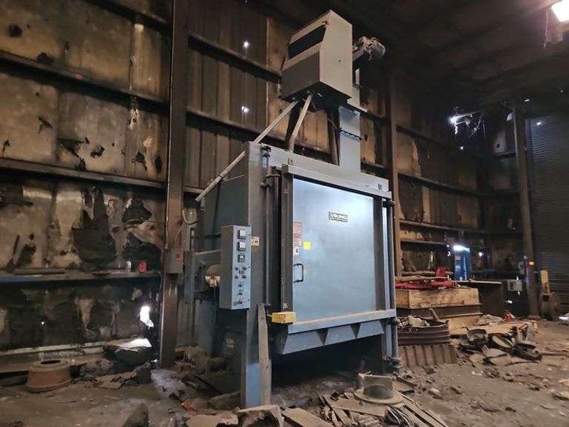 Viking 6&#039; swing table blast cleaning system with Micro Air cartridge dust collector, 2- direct drive shot wheels