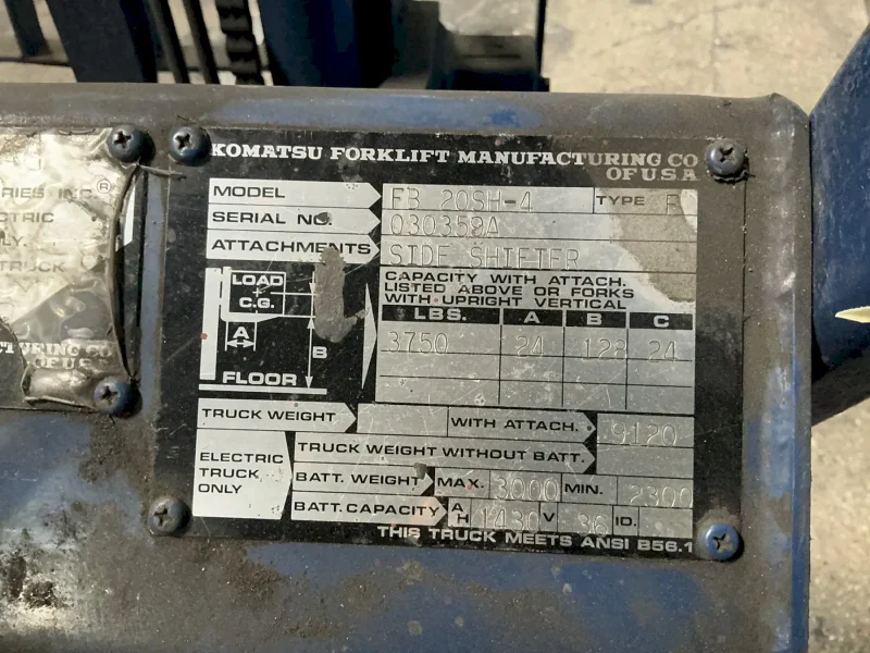 KOMATSU FORKLIFT MANUFACTURING CO. 3750 LBS ELECTRIC FORKLIFT  -  FB 20SH-4