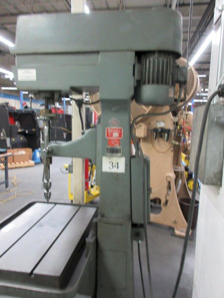 Edlund Model 2F15 30" Floor Model Drill Press, 15" Throat, 6" Hand Quill Feed, 38"x24.5" Adjustable Height Work Table with Oil Gutters, Variable Spindle Speeds 100-2400 RPM, 2HP Drive Motor, Remote Foot Jog- Auction Item