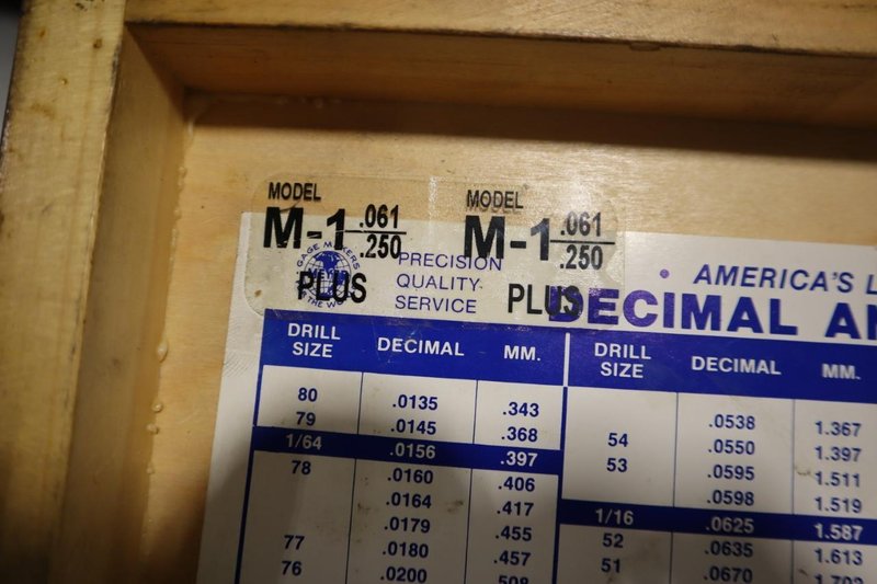 Meyer Pin / Plug Gages in Wood Cabinet: M1 Plus, M15 Plus, M2 Plus, M-25 PLus- Auction Item