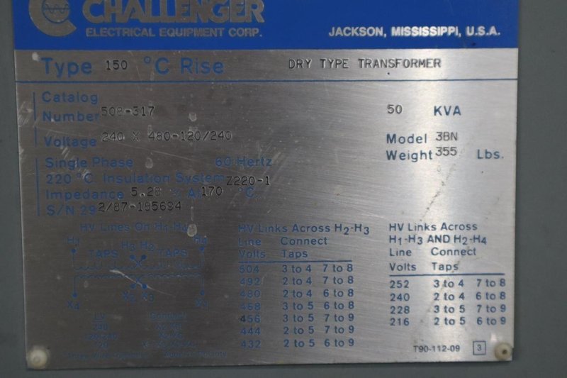 Challenger 50 KVA Transformer 3 Phase - Auction Item