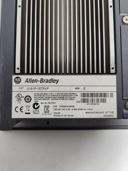 ALLEN BRADLEY VERSAVIEW 1500P 6181P-15TPXP/E USED WORKING UNIT NO OS