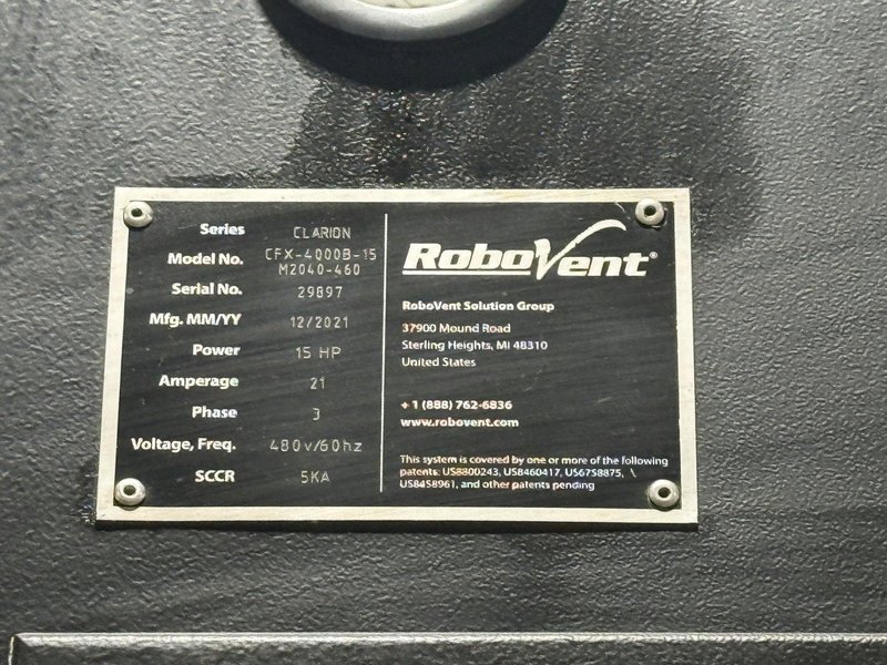 8000 CFM ROBOVENT CLARION MODEL CFX-4000B OIL MIST &amp; SMOKE COLLECTORS: YOBRO #24287