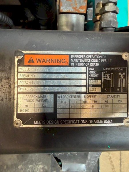 15,500 LBS MITSUBISHI MODEL #FGC70K LP GAS FORKLIFT: YOBRO #25784