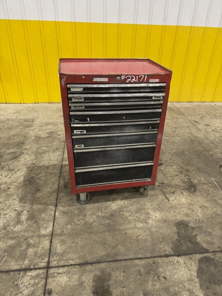 9 DRAWER X 27" X 18" RED TOOL BOX PARTS CABINET: STOCK #22171