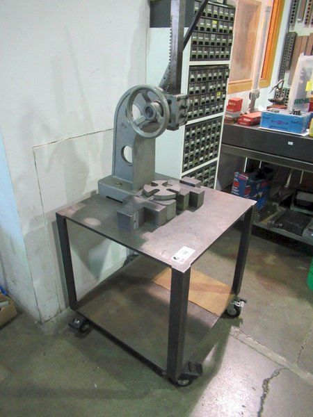 Ratcheting Arbor Press, 6" Throat, 12" Throat Height on Portable Metal Frame Shop Cart with Contents- Auction Item