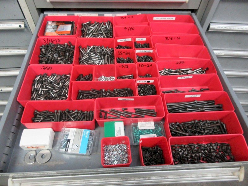 9 Drawer Heavy Duty Cabinet with Fasteners, Nuts, Bolts, Washers- Auction Item