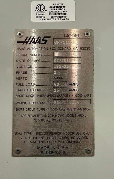 Haas GR-510 CNC Gantry Router – 10,000 RPM, 20 ATC, Extended Z Axis Clearance Mill