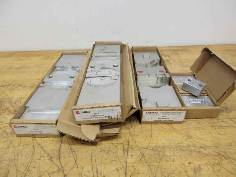 Chick Double Lock Aluminum Vise Jaw Sets, (3) 1040 100mm x 40mm, (1) 0520 Standard Set- Auction Item