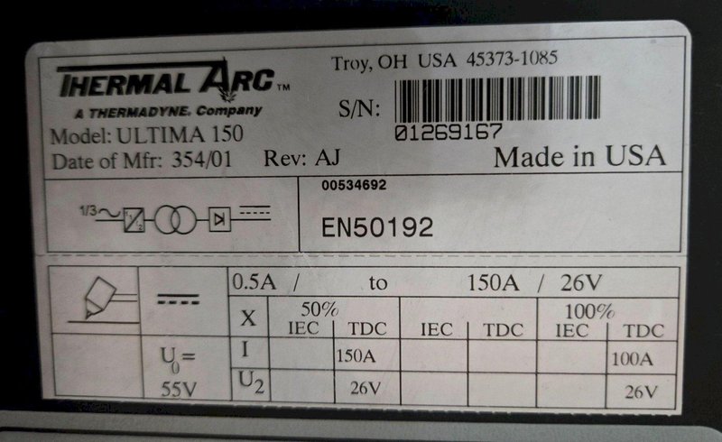 THERMAL ARC ULTIMA 150 PLASMA WELDER USED