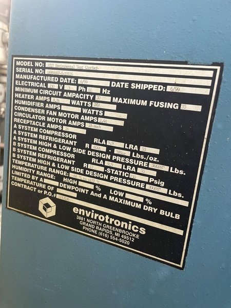 36&quot; X 36&quot; ENVIROTRONICS MODEL #ST27 ENVIRONMENTAL TESTING CHAMBER: STOCK #15427