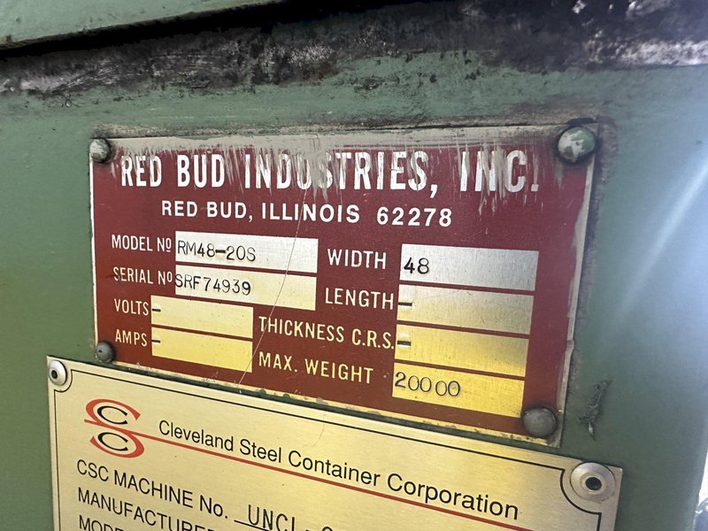20,000 LB X 48&quot; RED BUD RBI MODEL #RM48-20S COIL REEL UNCOILER &amp; CAR: STOCK #19764