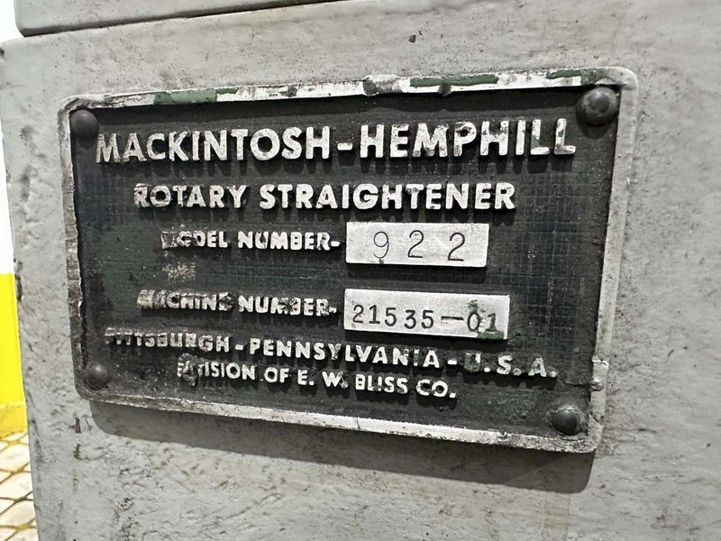 2.25" X 6 ROLL MACKINTOSH-HEMPHILL / TURNER MODEL #922 TUBE &amp; BAR STRAIGHTENER: STOCK #14658
