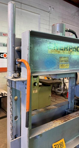 50 Ton Enerpac H-Frame Hydraulic Press, 28" B.H., Adj. Bed, 1.5 HP, 1 Phase