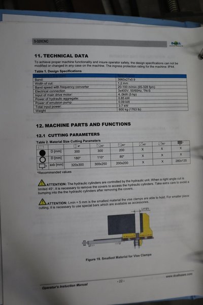 DoAll S-320CNC Structurall Programmable Horizontal Band Saw, Mitering to 60 Degrees, 11.75" Max Cut Diameter - NEW 2019- Auction Item