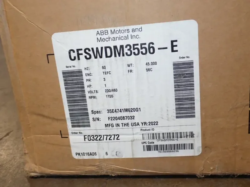 BALDOR RELIANCE 1 HP STAINLESS STEEL WASHDOWN MOTOR   -  CFSWDM3556-E