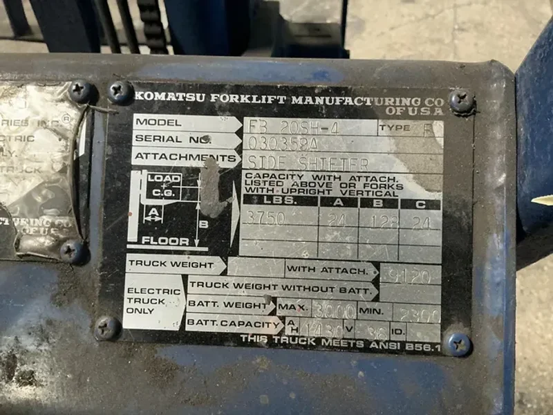 KOMATSU FORKLIFT MANUFACTURING CO. 3750 LBS ELECTRIC FORKLIFT  -  FB 20SH-4