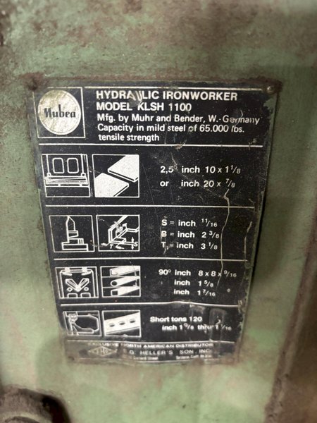 120 TON MUBEA MODEL #KLSH1100 HYDRAULIC IRONWORKER: YOBRO #23725