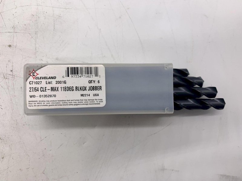 27/64” 118DEG BLKOX CLEVELAND DRILLS C71027  [QTY 6] STOCK #15525