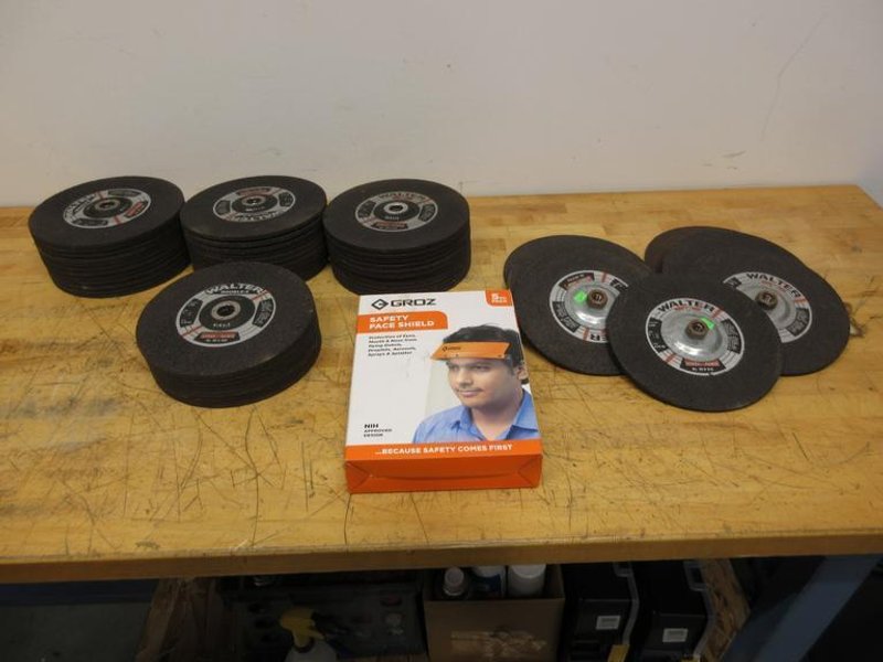 Walter Grinding Wheels 9" x 1/4" x 7/8" Thread on And Thru Hole, Dozens of **New Unused** Wheels with Safety Face Shield- Auction Item