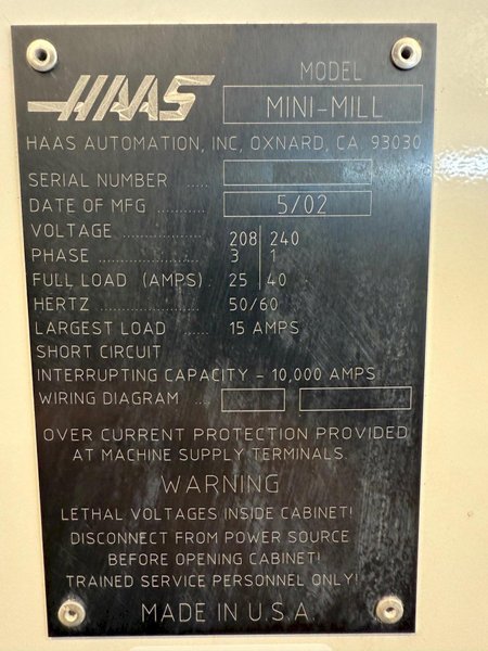 Haas Mini Mill CNC Vertical Machining Center – 4th Axis Ready