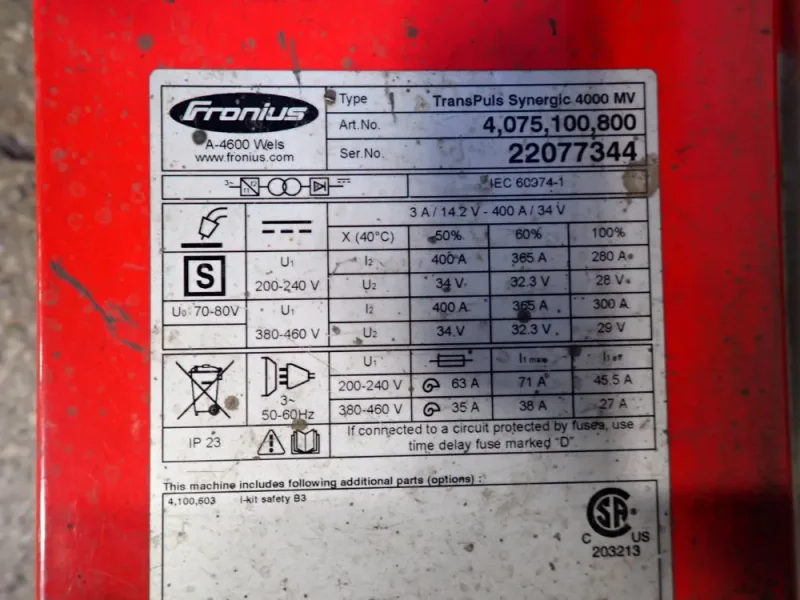 FRONIUS 400 AMPS WELDING POWER SOURCE  -  TRANSPULS SYNERGIC 4000 MV