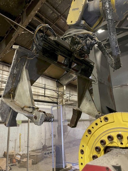 2005 Eagle automated saw and knockout system s/n 05027 with enclosure with light curtain, 2005 Fanuc robot model M-900iA 350 s/n r05743652 with Fanuc system R-J3iB controls s/n e05608535, with saw grips, Eagle enclosure with core knockout system, Allen Bradley plc with panelview 700, core butt discharge conveyor with drive, gate and riser dropoff, related conveyors