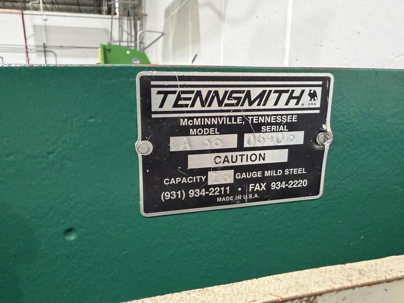 36" X 16 GAUGE TENNSMITH MODEL #A36 PNEUMETIC MECHANICAL AIR POWER SHEAR : YOBRO 26310