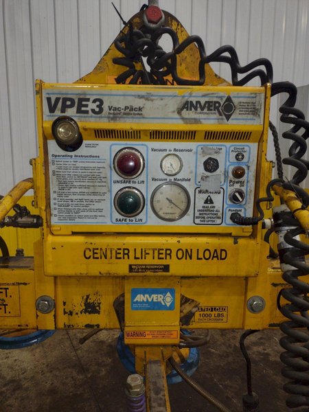 5,000 LBS ANVER MODEL #E500M10-200-5/44 VACUUM SHEET LIFTER:YOBRO #25016