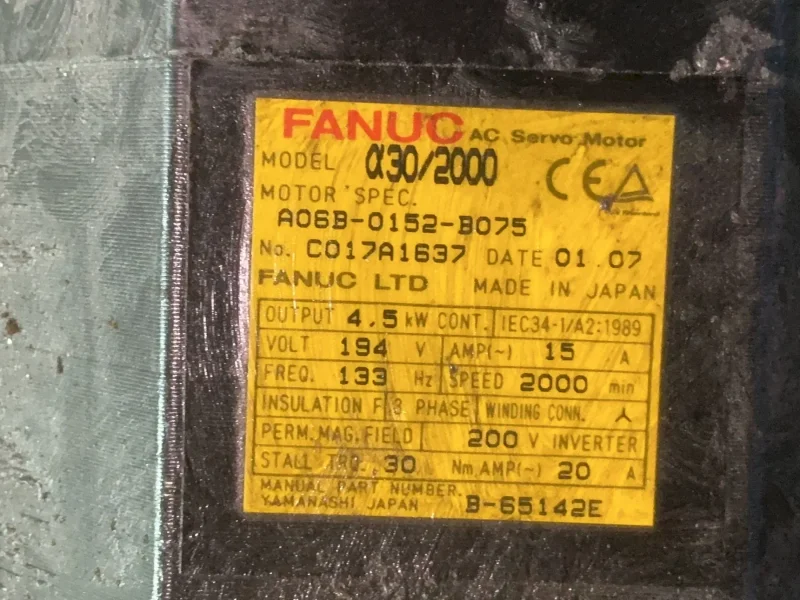 FANUC 15 AMPS A30/2000 AC SERVO MOTOR   -  A06B-0152-B075