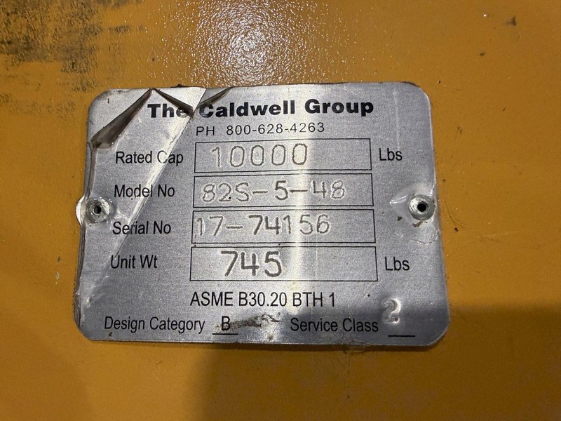 5 TON (10,000 LBS) X 48" CALDWELL MODEL H2S-5-48 COIL LIFTING C-HOOK: YOBRO #25942