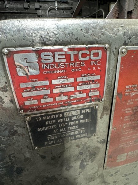 Setco model 300, 925-520 30" single end left hand snag grinder with snap trap